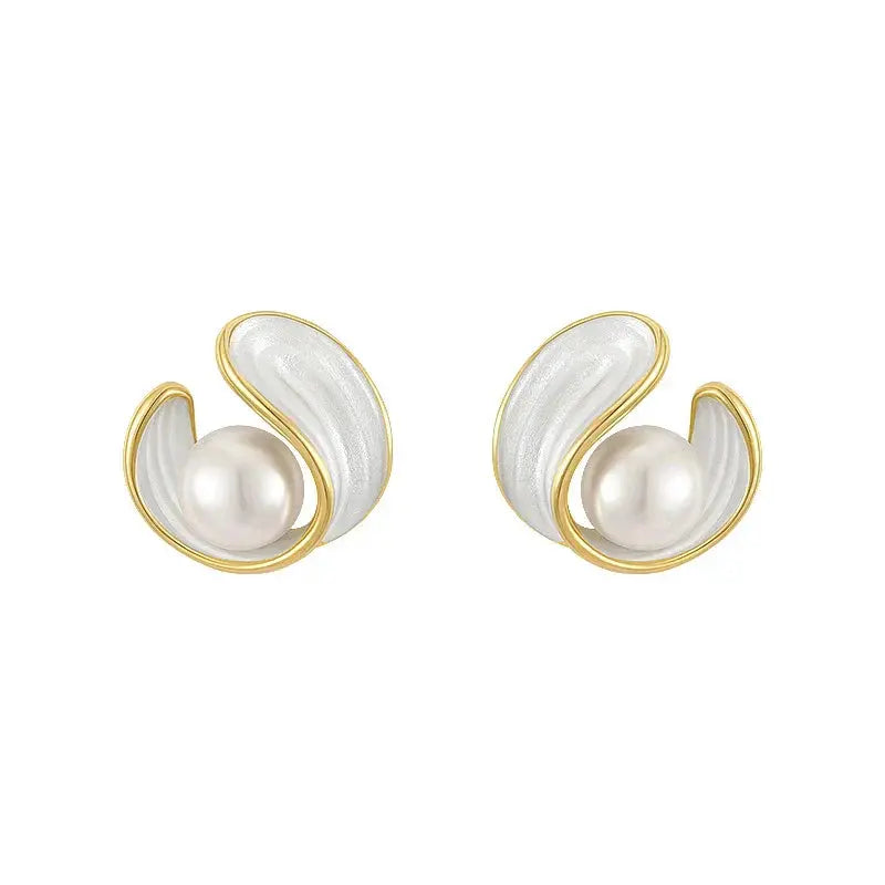 Luxury white opal earrings with pearls in gold Claire Jewelry