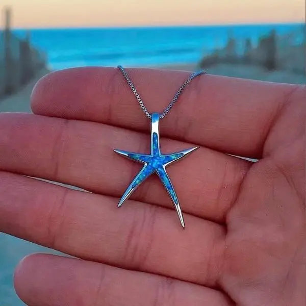 Blue Opal and Silver Starfish Necklace claire