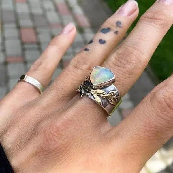 Leaf Geometric Opal Ring Unique Joyas