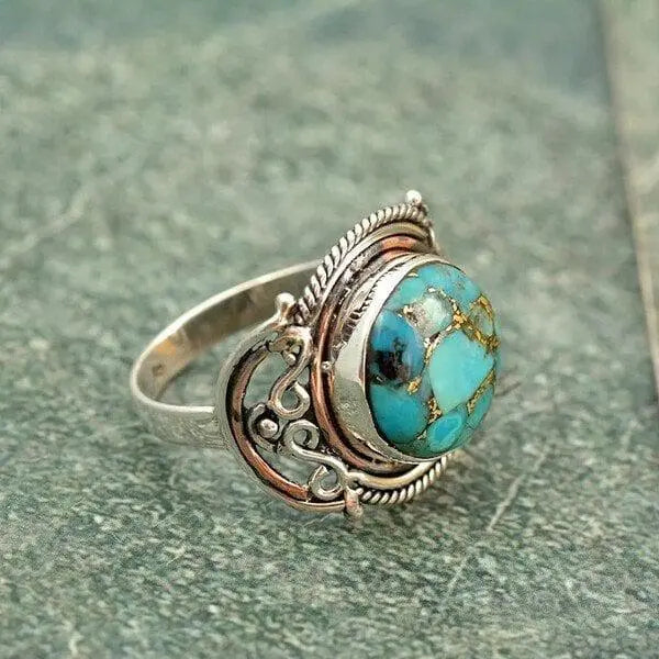 Boho Turquoise Ring Unique Joyas