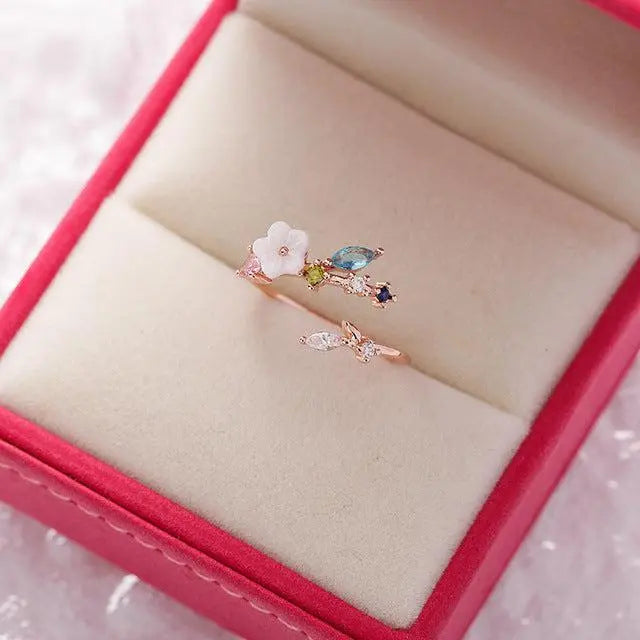 Adjustable Ring Wildflower with Gold Gemstones Unique Joyas