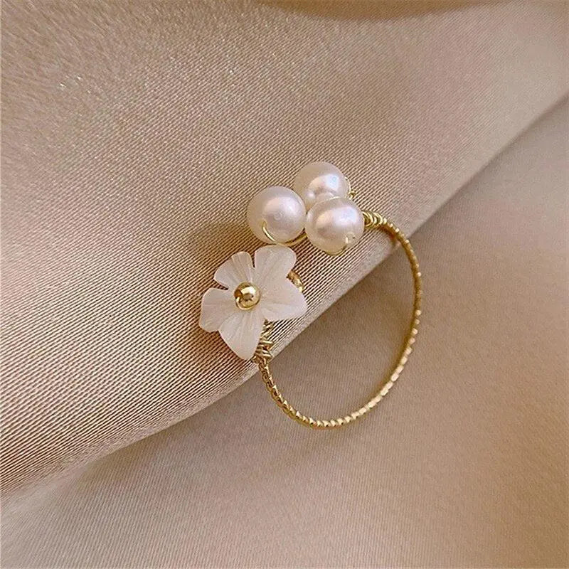 Adjustable Pearl Flower Ring in Gold Claire