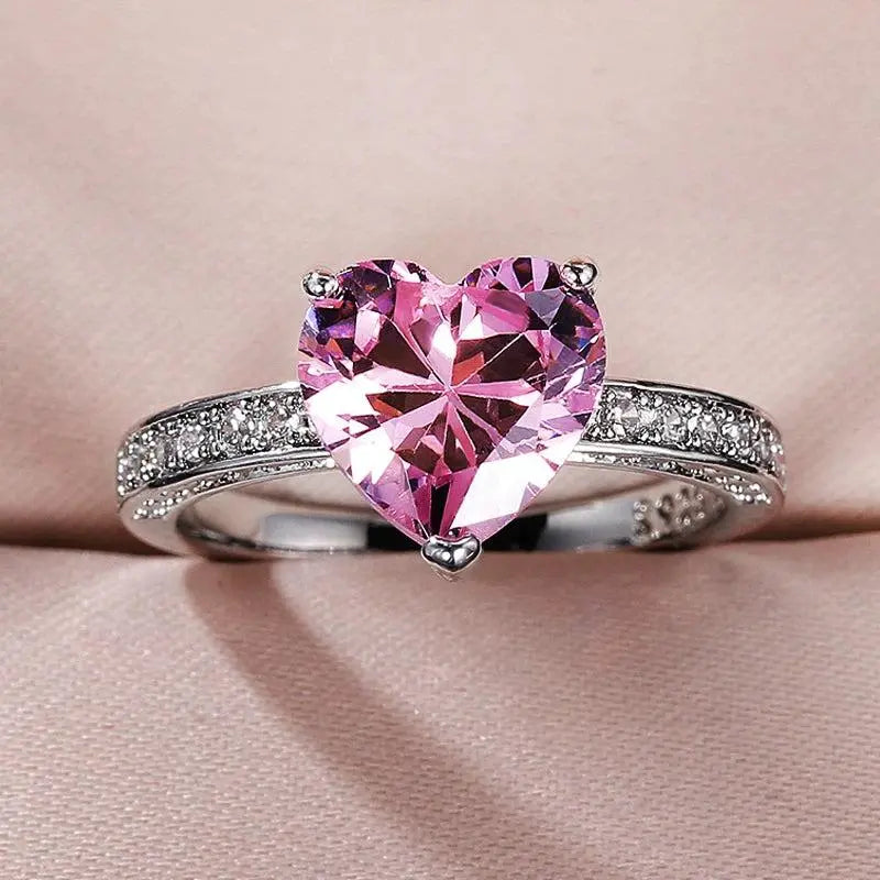 Adjustable heart-shaped ring made of zirconium in silver Unique Joyas