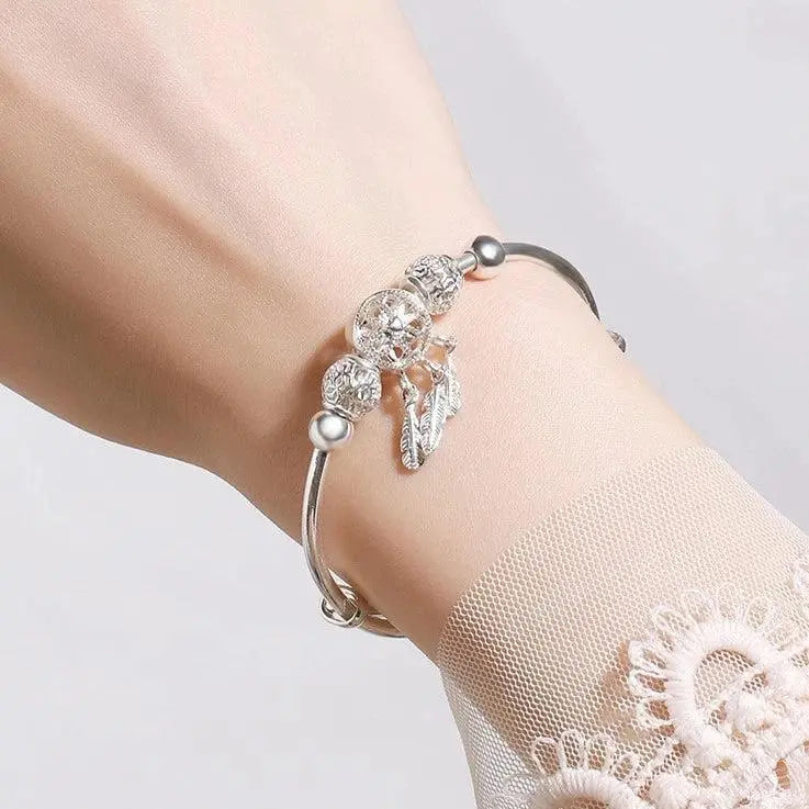 Adjustable bracelet with triple leaf charms made of 925 sterling silver Unique Joyas