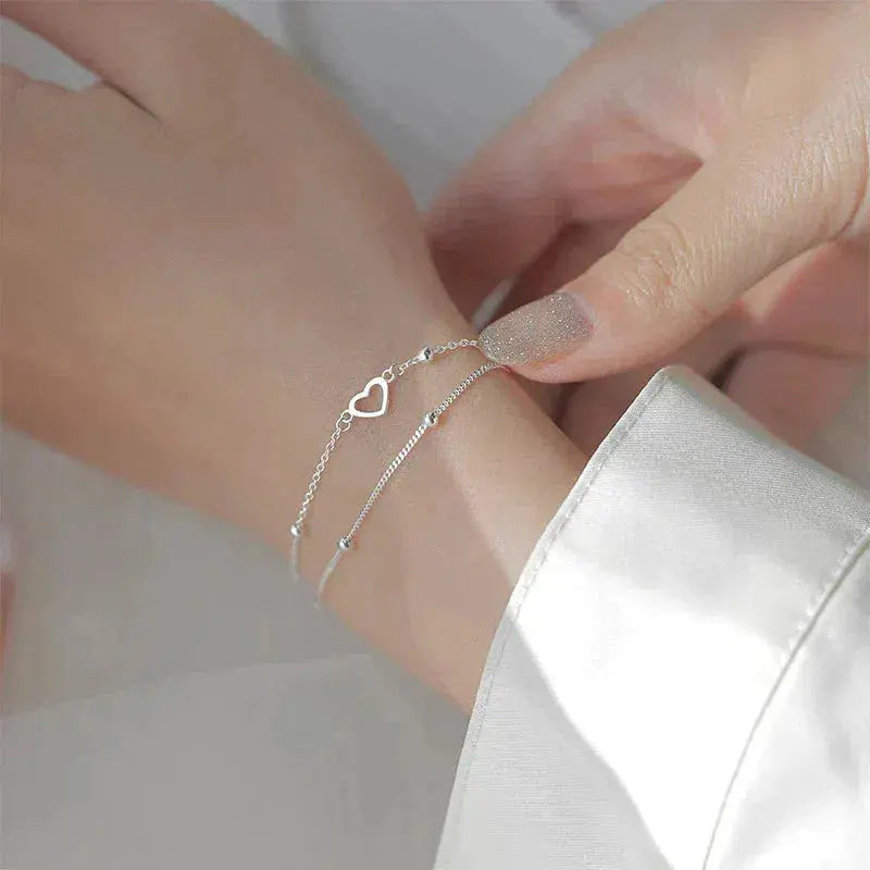 Adjustable Silver Heart Bracelet Unique Joyas