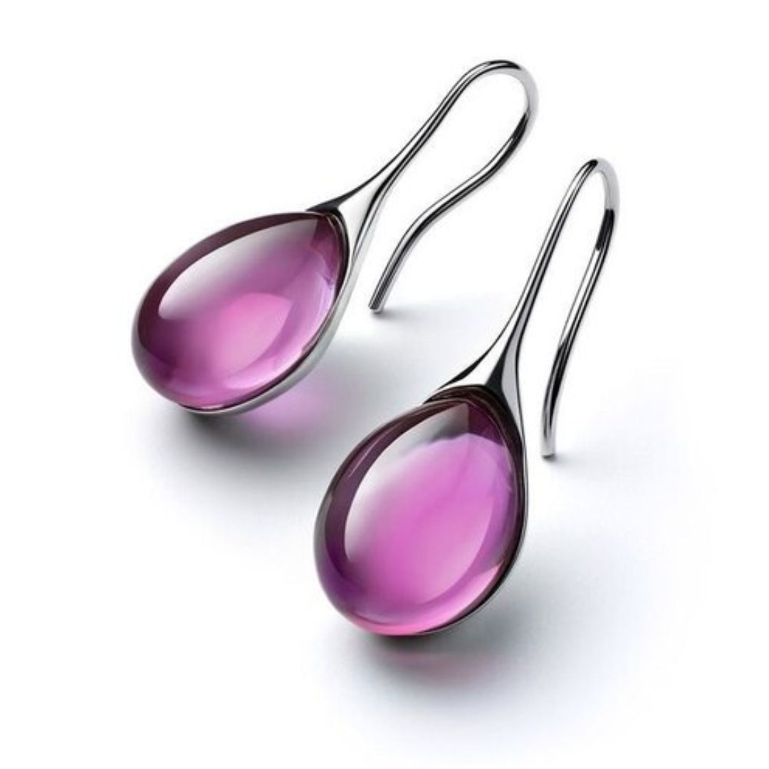 Gold drop earrings with smooth crystal