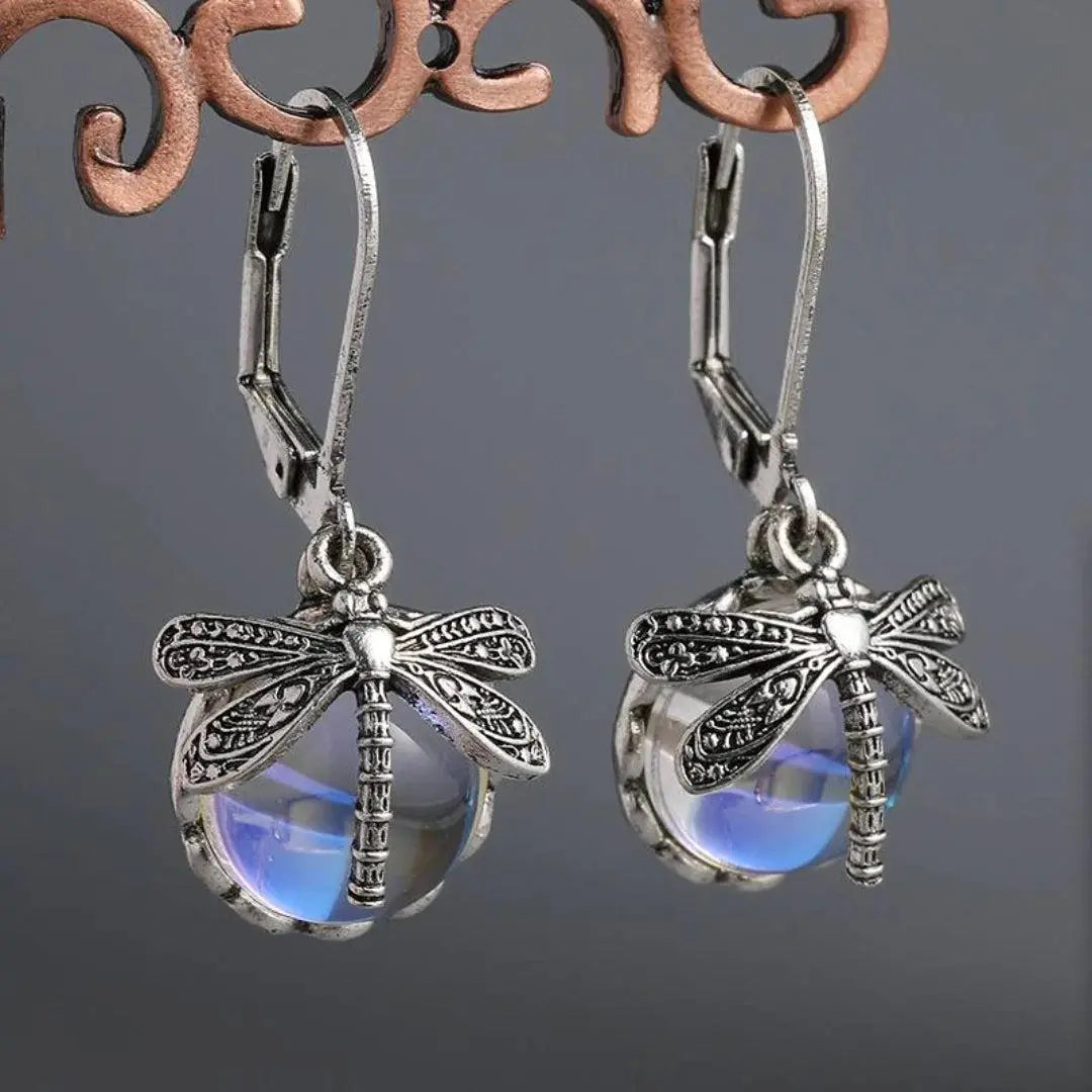 Vintage Libelle Earrings in Sterling Silver and Crystal Unique Joyas