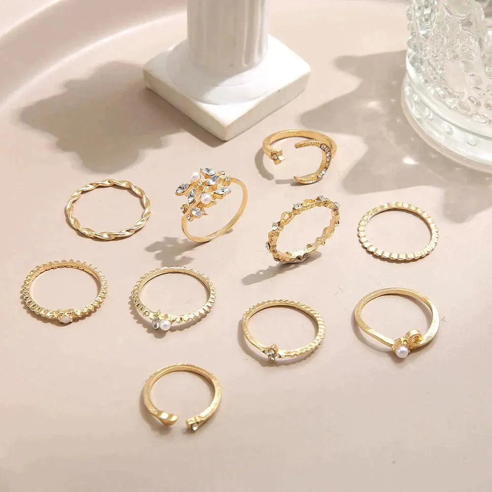 10 Pack of Bohemian Silver and Gold Plated Rings Claire Jewelry