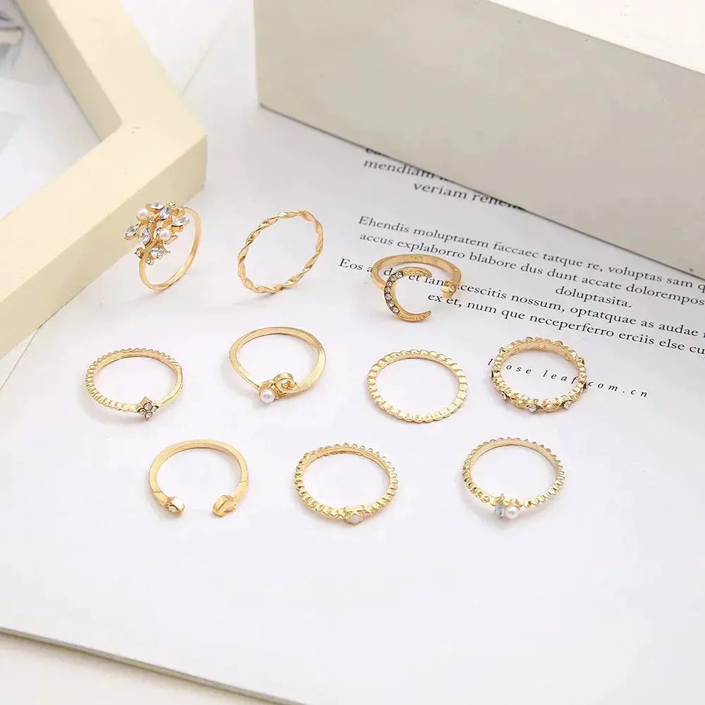 10 Pack of Bohemian Silver and Gold Plated Rings Claire Jewelry