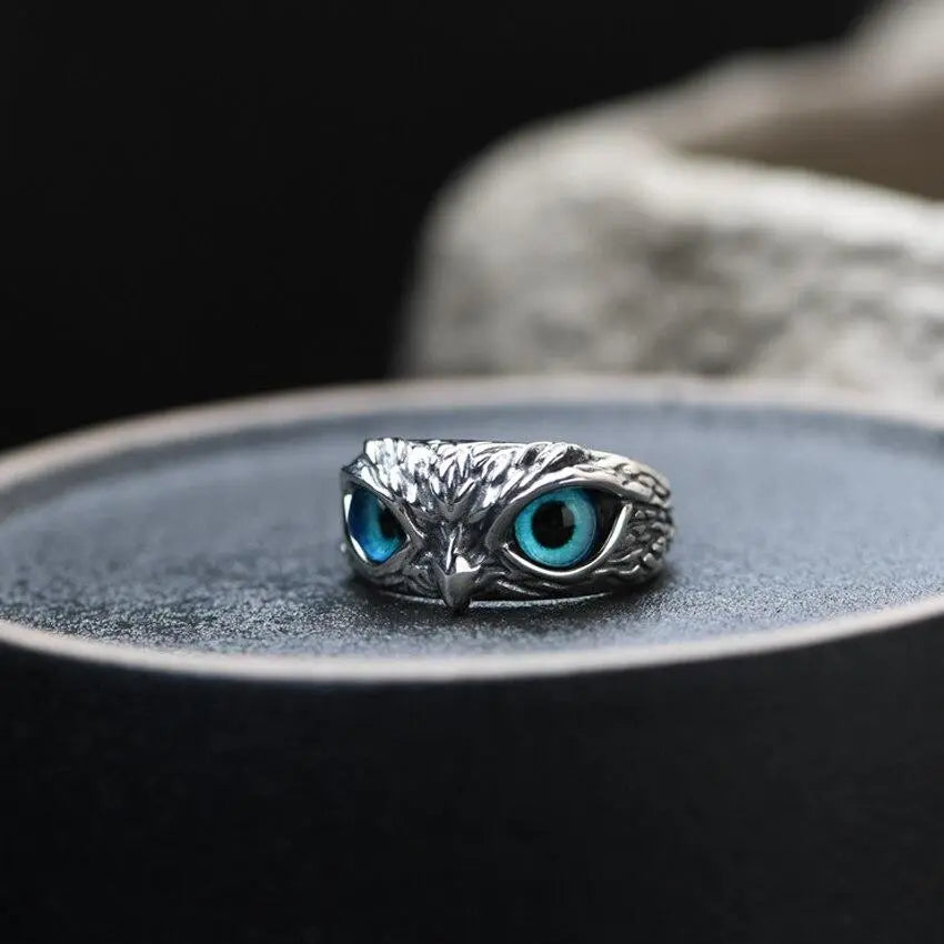 Owl of good luck adjustable ring in silver and opal Claire Jewelry