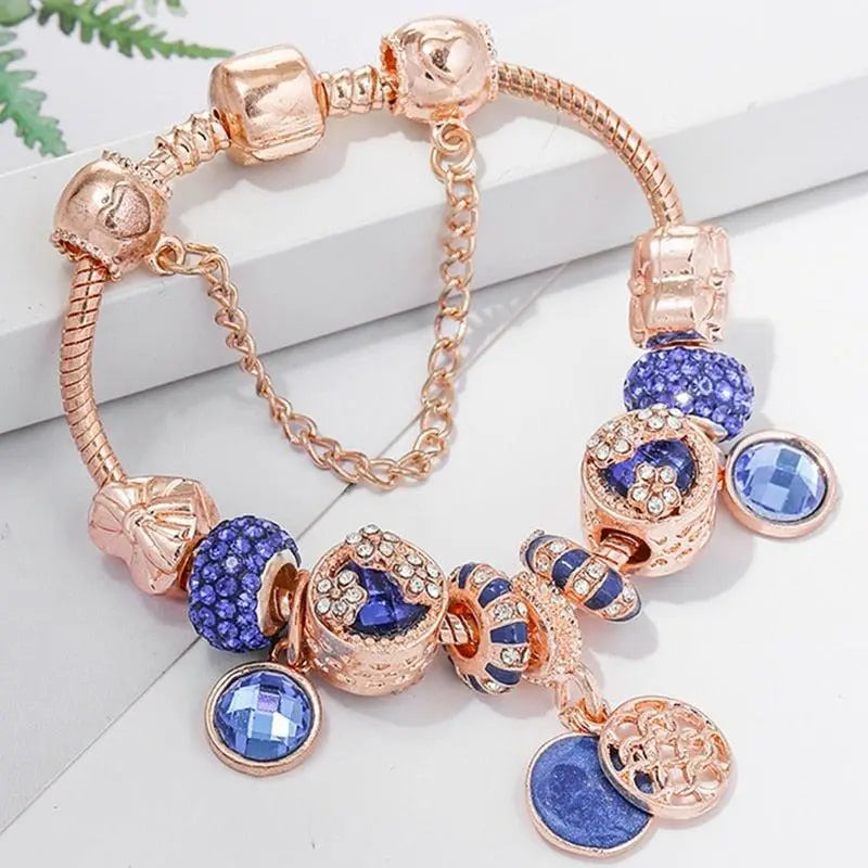 Bracelet in pink silver and blue crystal Unique Joyas
