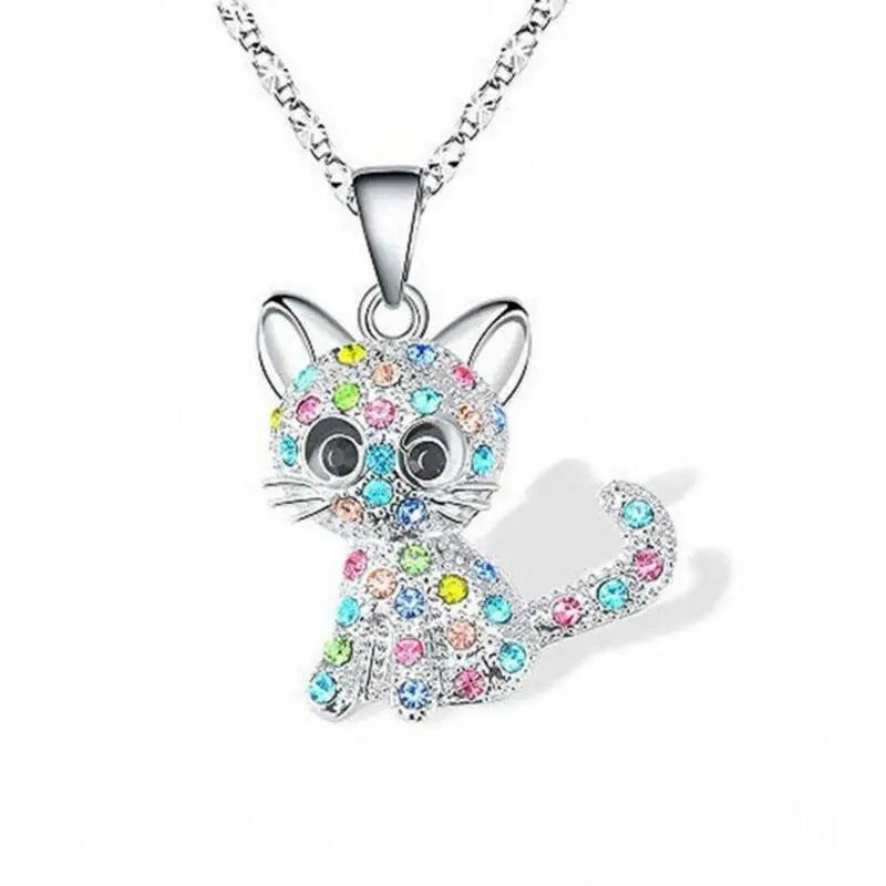 Silver Baby Kittens and Colored Zirconia Necklace Unique Joyas