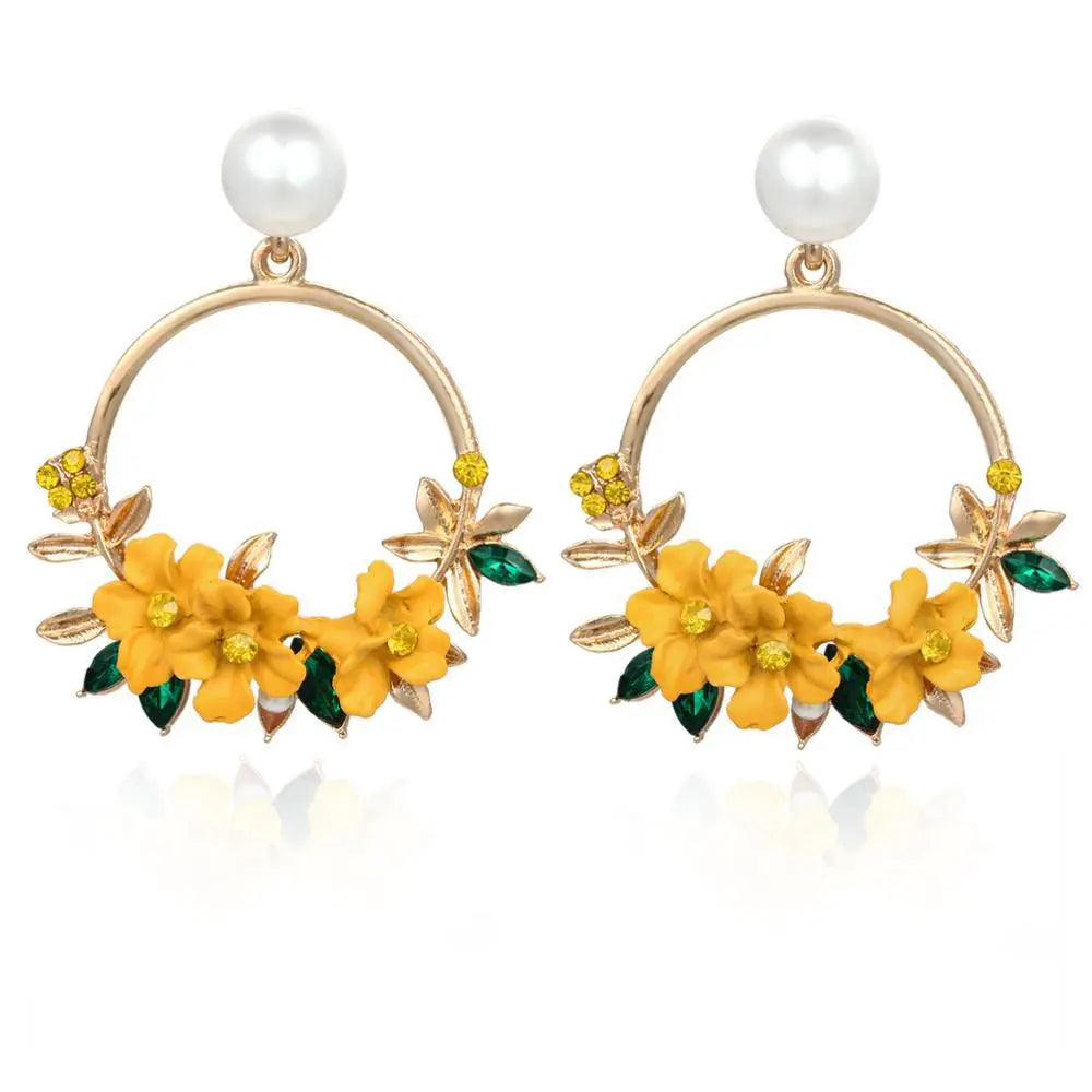 Gold Flower and Pearl Earrings Claire
