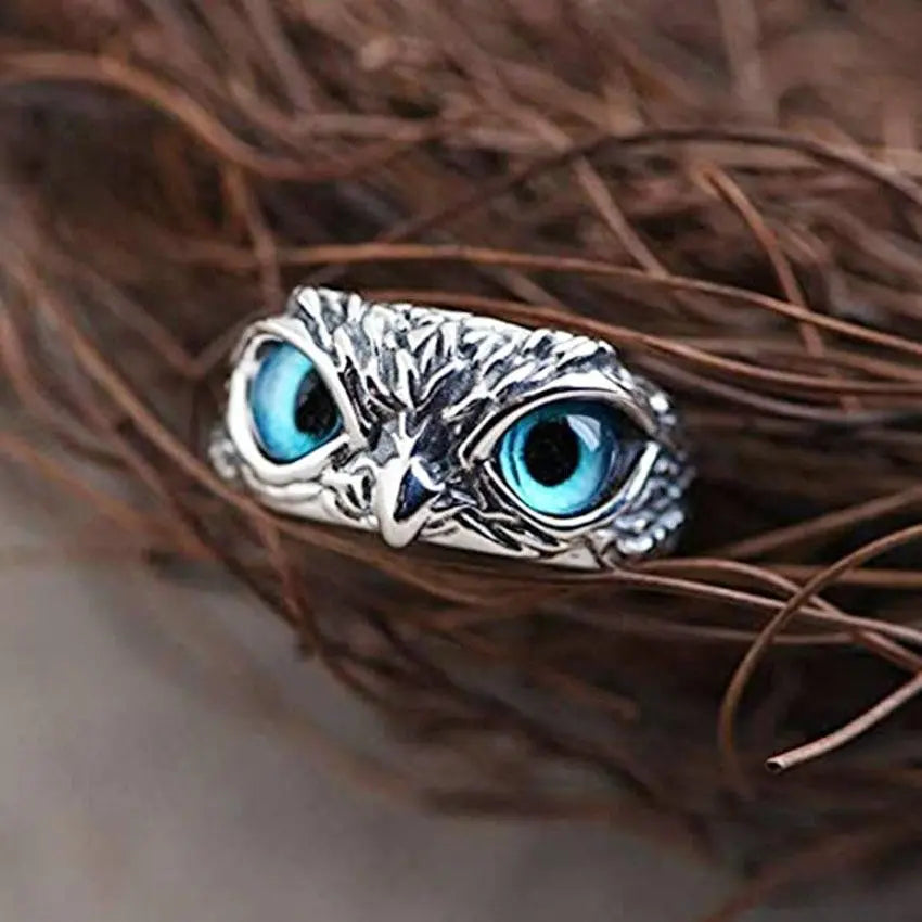 Owl of good luck adjustable ring in silver and opal Claire Jewelry
