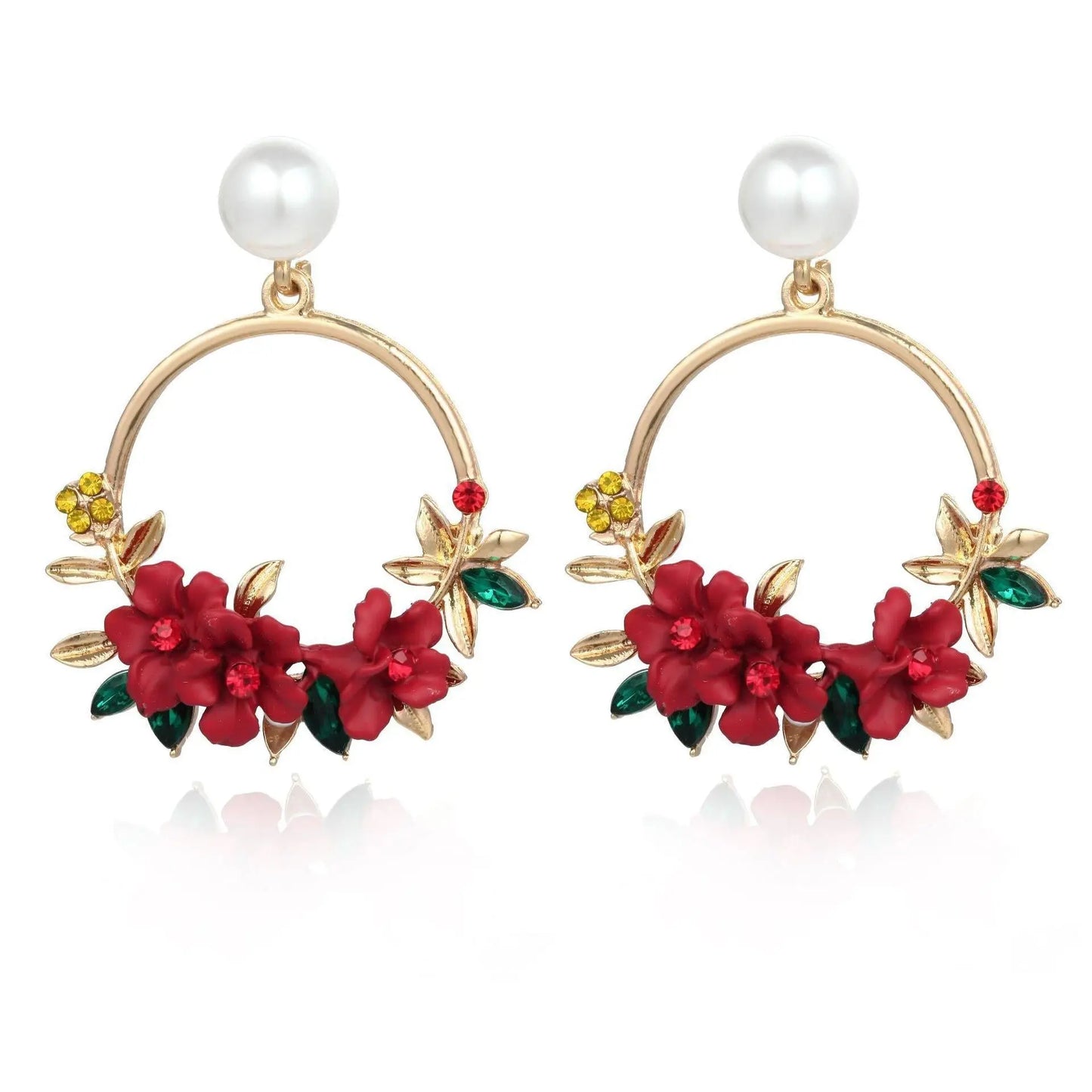 Gold Flower and Pearl Earrings Claire