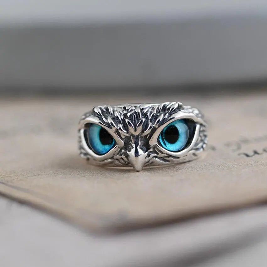 Owl of good luck adjustable ring in silver and opal Claire Jewelry