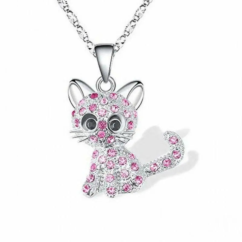Silver Baby Kittens and Colored Zirconia Necklace Unique Joyas