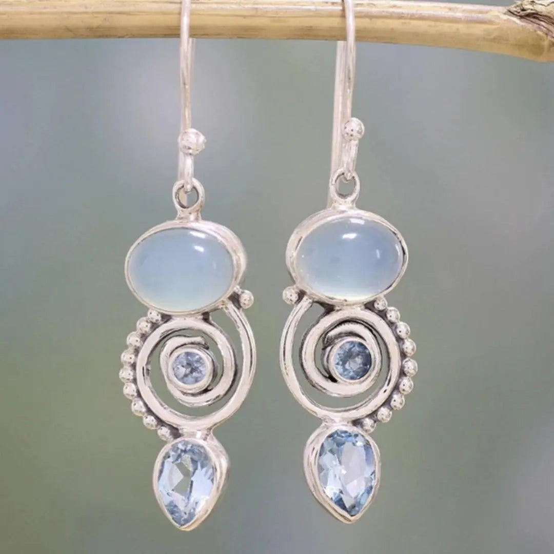Vintage Silver Moonstone Earrings Unique Joyas