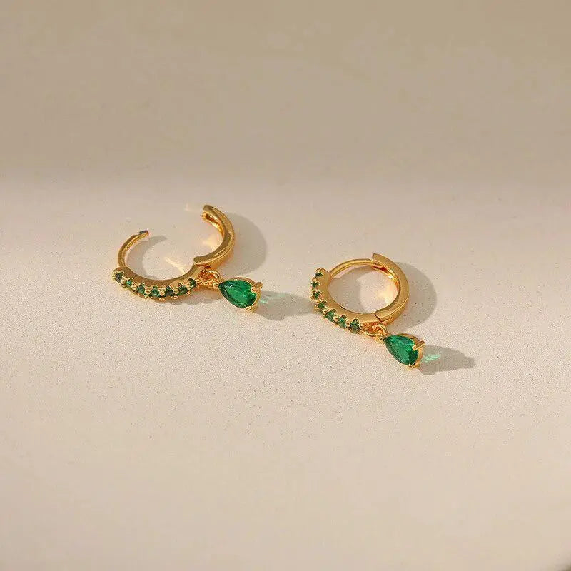 Zirconia earrings with emerald in gold Unique Joyas