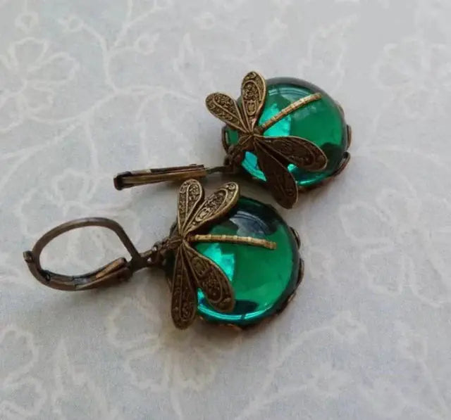 Spherical dragonfly earrings in antique gold Claire Jewelry