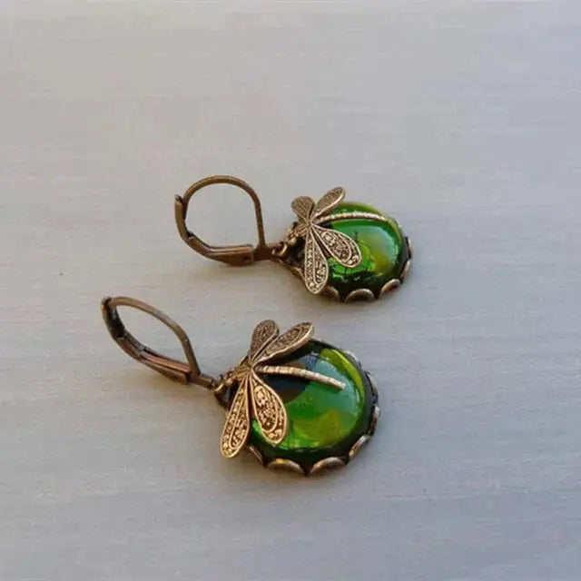 Spherical dragonfly earrings in antique gold Claire Jewelry