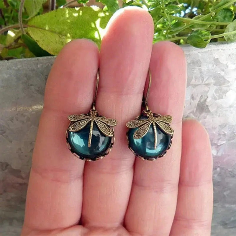 Spherical dragonfly earrings in antique gold Claire Jewelry