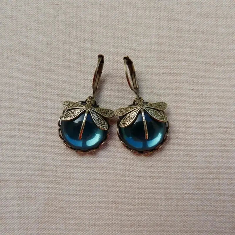 Spherical dragonfly earrings in antique gold Claire Jewelry