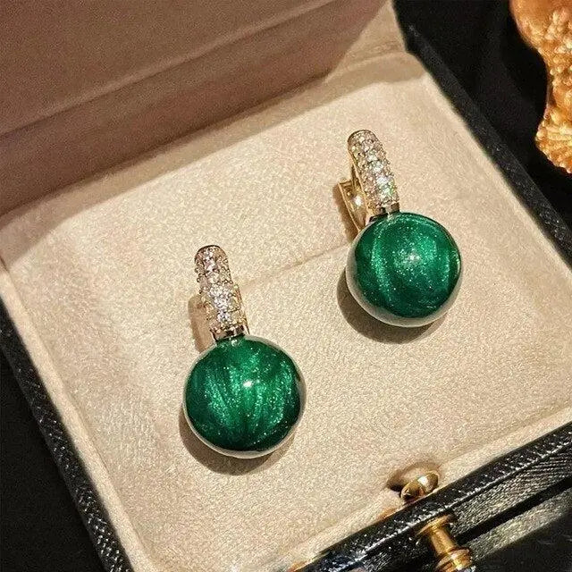 Green Pearl Earrings in Gold Claire