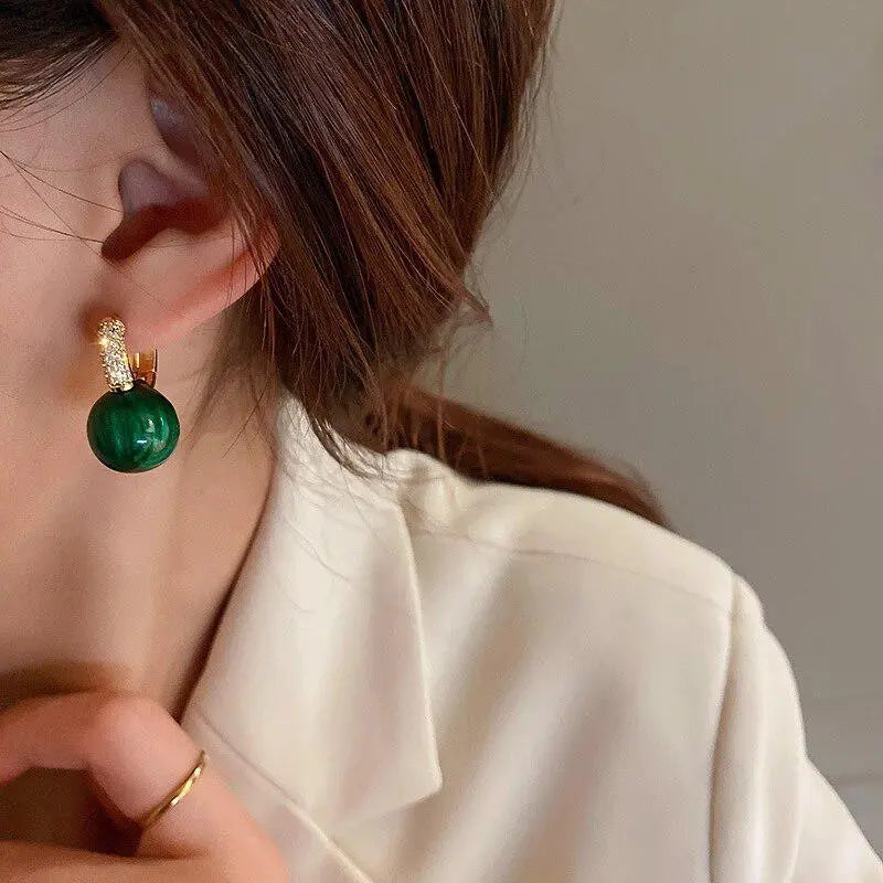 Green Pearl Earrings in Gold Claire