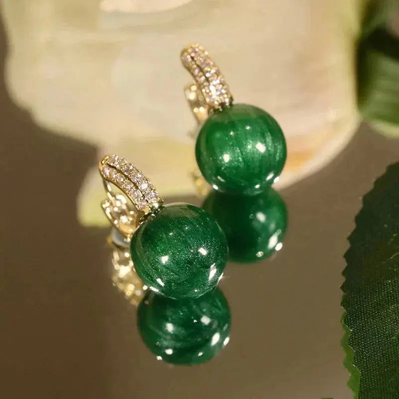 Green Pearl Earrings in Gold Claire