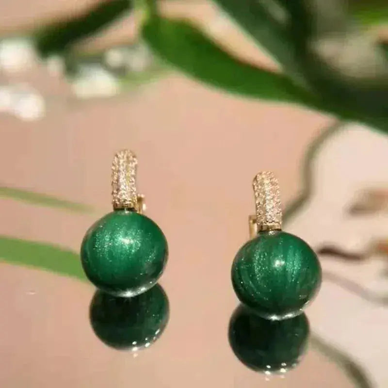 Green Pearl Earrings in Gold Claire