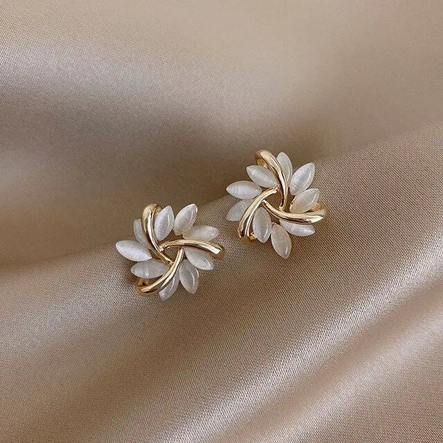 Luxury white opal earrings in gold Claire Jewelry