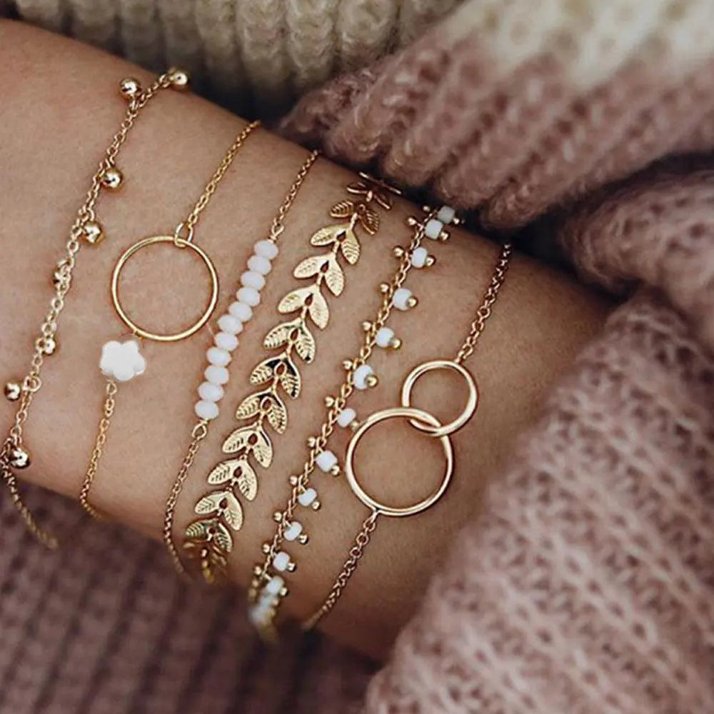 Pack of Boho Bracelets in Gold Unique Joyas