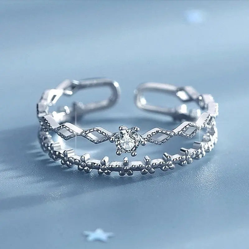 Adjustable Zirconia Silver Ring Unique Joyas