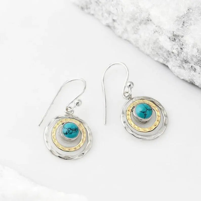 Boho Saturn with Turquoise Opal Earrings Unique Joyas