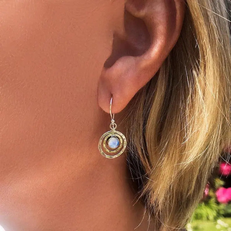 Boho Saturn with Turquoise Opal Earrings Unique Joyas