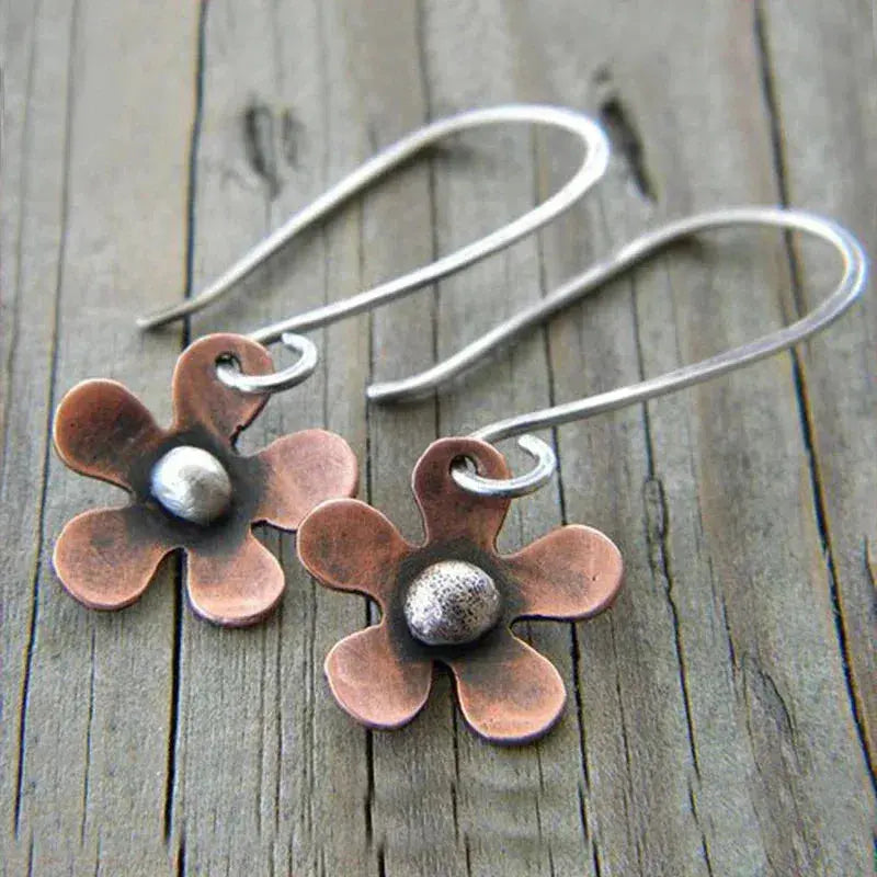 Boho earrings with brown flower made of sterling silver Unique Joyas