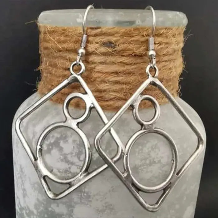 Vintage Hollow Silver Earrings Unique Joyas