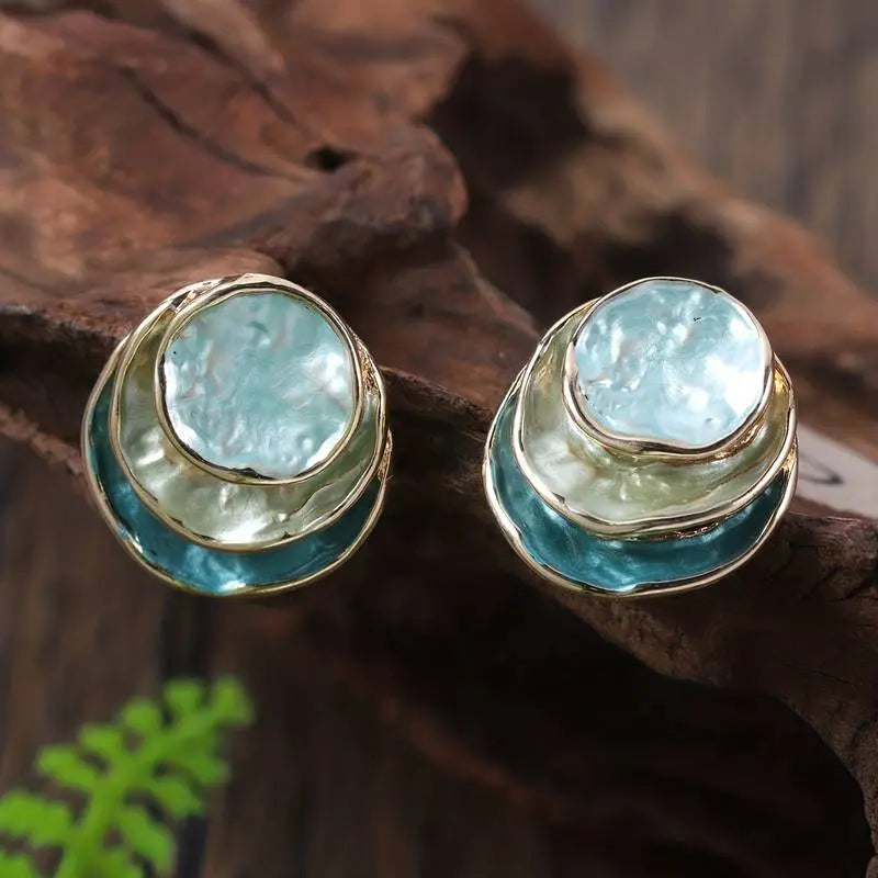 Vintage hand-painted multilayer round earrings Unique Joyas