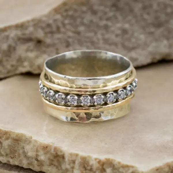 Vintage Spinner Zirconia Gold & Silver Ring Unique Joyas