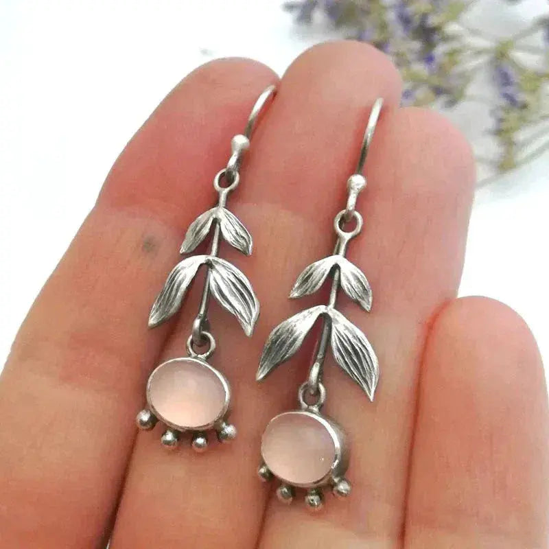 Boho Quartz Pendant Earrings in Silver Unique Joyas