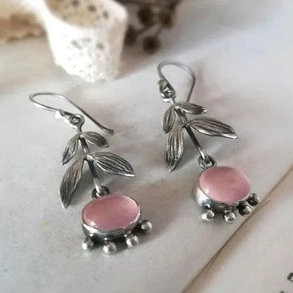 Boho Quartz Pendant Earrings in Silver Unique Joyas