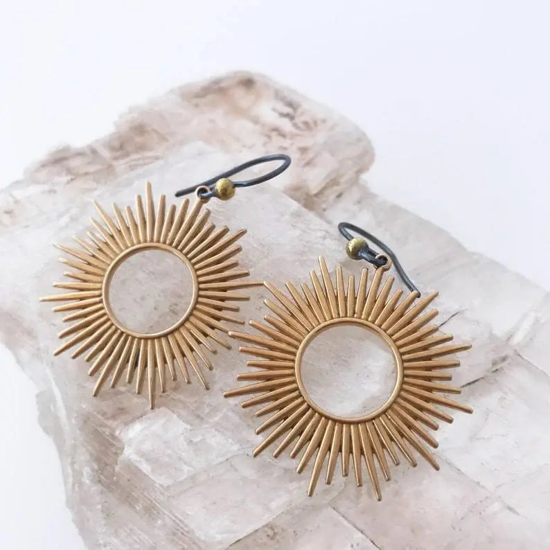 Boho Solar Silver Earrings Unique Joyas