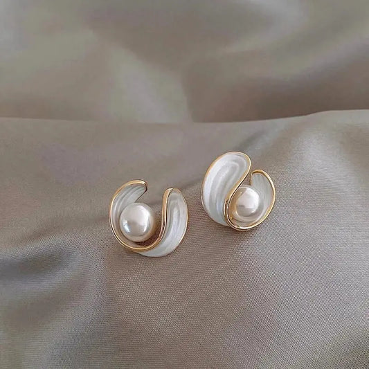 Luxury white opal earrings with pearls in gold Claire Jewelry