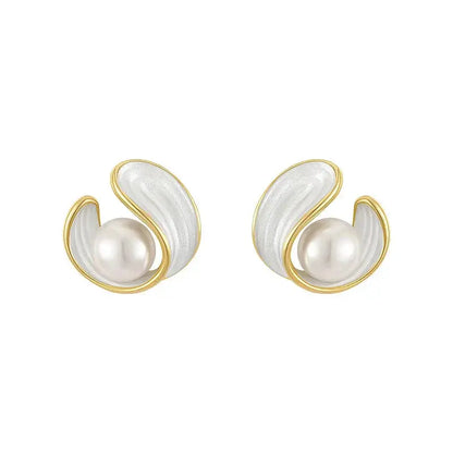 Luxury white opal earrings with pearls in gold Claire Jewelry