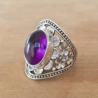 Purple gemstone flower ring Unique Joyas