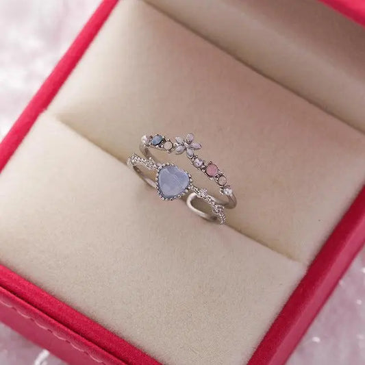 Adjustable silver ring with blue stone and zirconia Unique Joyas
