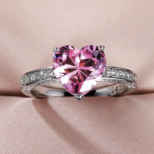 Adjustable heart-shaped ring made of zirconium in silver Unique Joyas