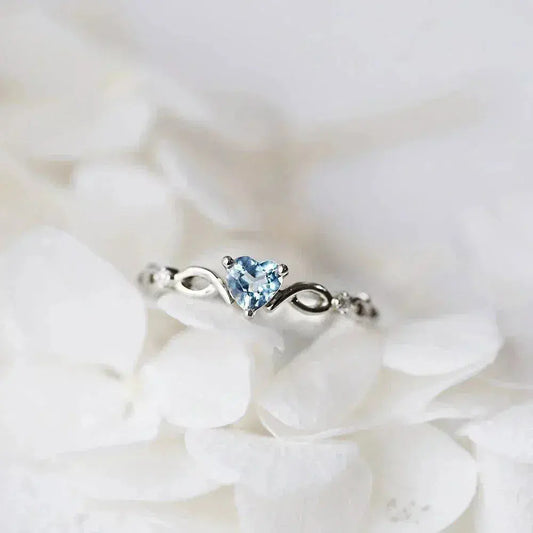 Blue Zircon Heart Ring in Sterling Silver Unique Joyas