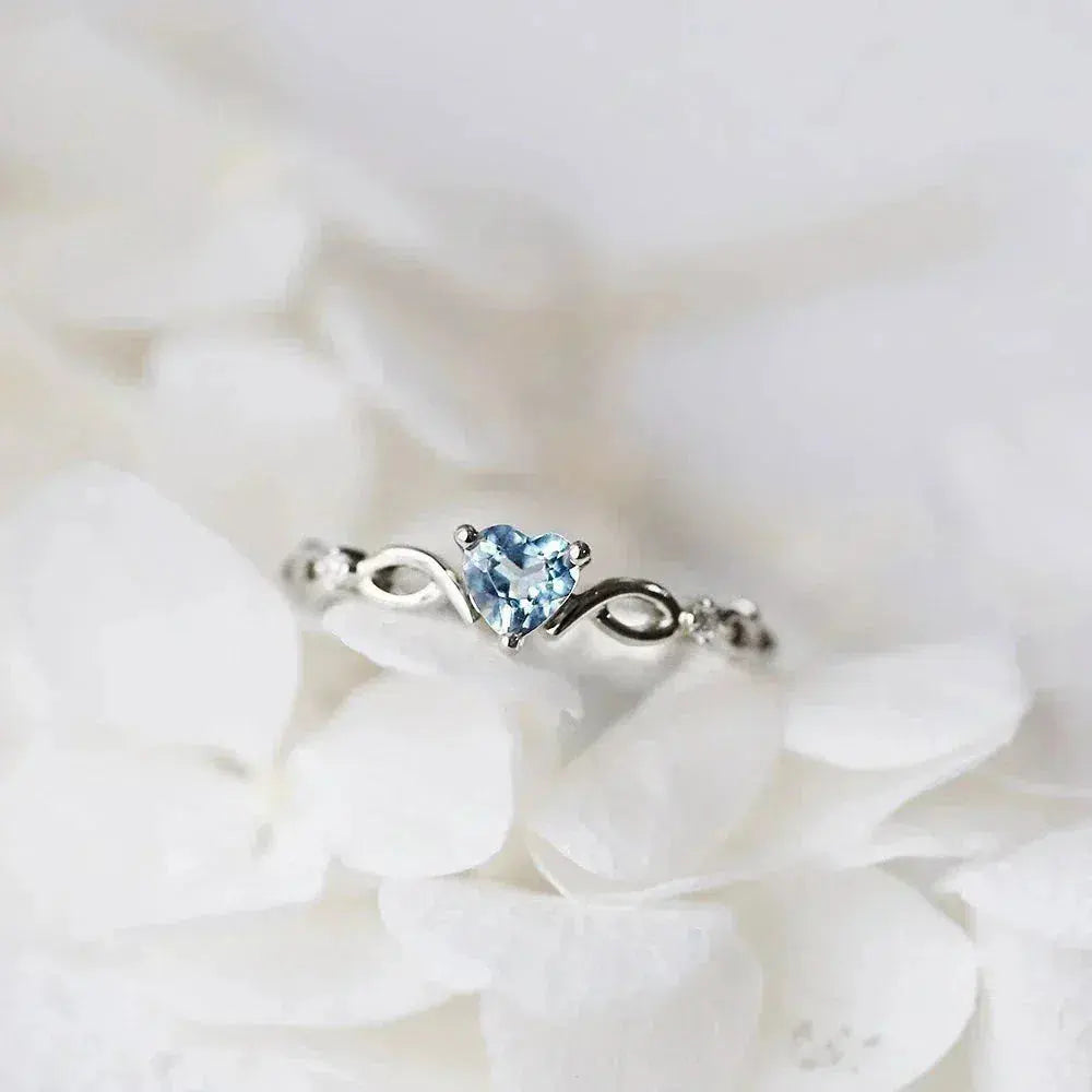 Blue Zircon Heart Ring in Sterling Silver Unique Joyas